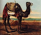 Desert Canvas Paintings - A Bedouin And A Camel Resting In A Desert Landscape